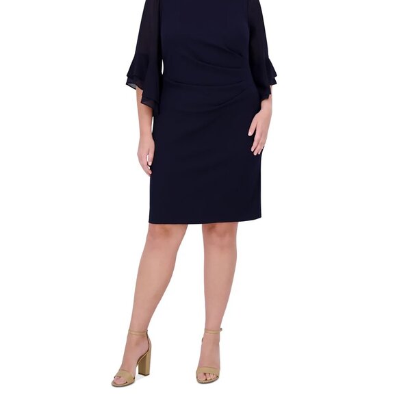 Jessica Howard Bell-Sleeve Side-Ruched Dress Navy Plus Size 16W - Picture 3 of 3